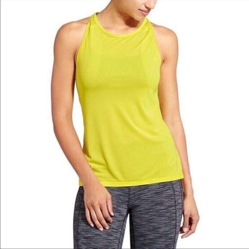 ATHLETA Surge Neon Yellow Mesh Racerback Tank Top-L